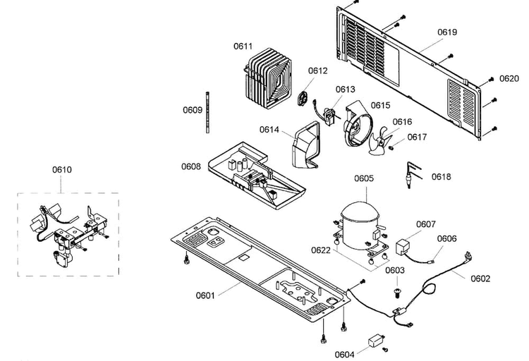 Compressor Diagram and Parts List for B20CS50SNS 01 Bosch Refrigerator