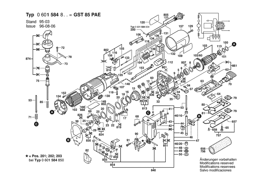 Section 1 Diagram and Parts List for 0601584862  Bosch Jig Saw