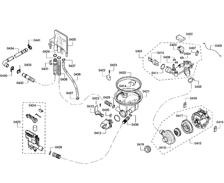 Pump Assy Diagram and Parts List for SHX55R52UC 64 Bosch Dishwasher