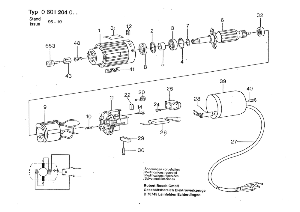 Section 1 Diagram and Parts List for 0601204003  Bosch Sander Grinder