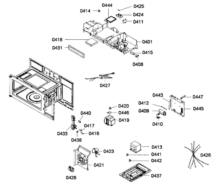 Cabinet Parts Diagram and Parts List for HMV3021U 01 Bosch Microwave