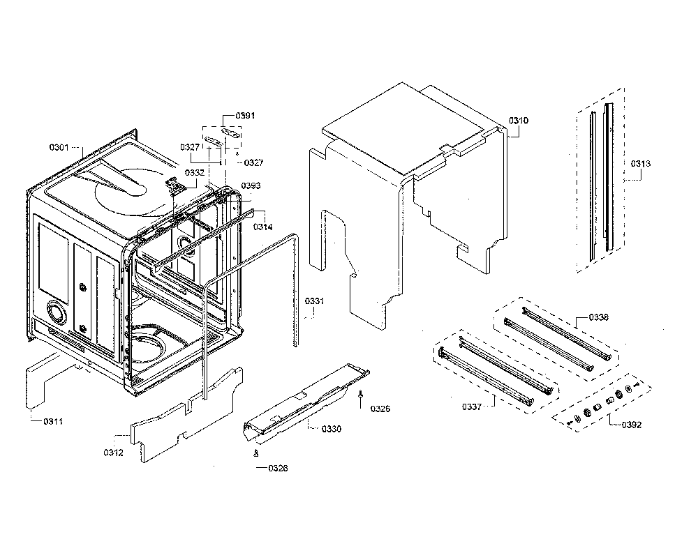Tub/trim Diagram and Parts List for SHX863WD5N 10 Bosch Dishwasher