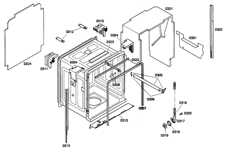 Cabinet Assy Diagram and Parts List for SHX68P05UC 53 Bosch Dishwasher