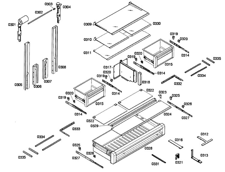 Shelf & Drawer Assy Diagram and Parts List for T36IT71NNP 23 Thermador Refrigerator