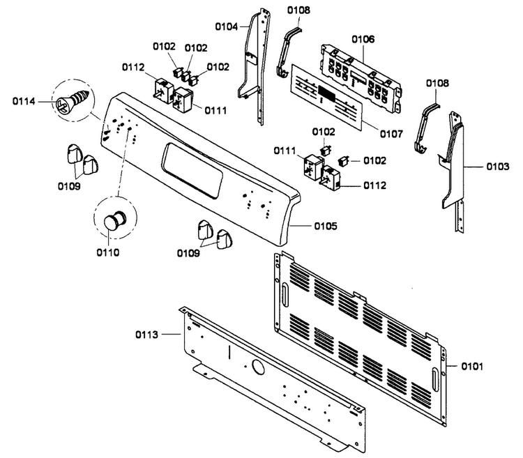 Control Assy Diagram and Parts List for HES3023U 01 Bosch Range