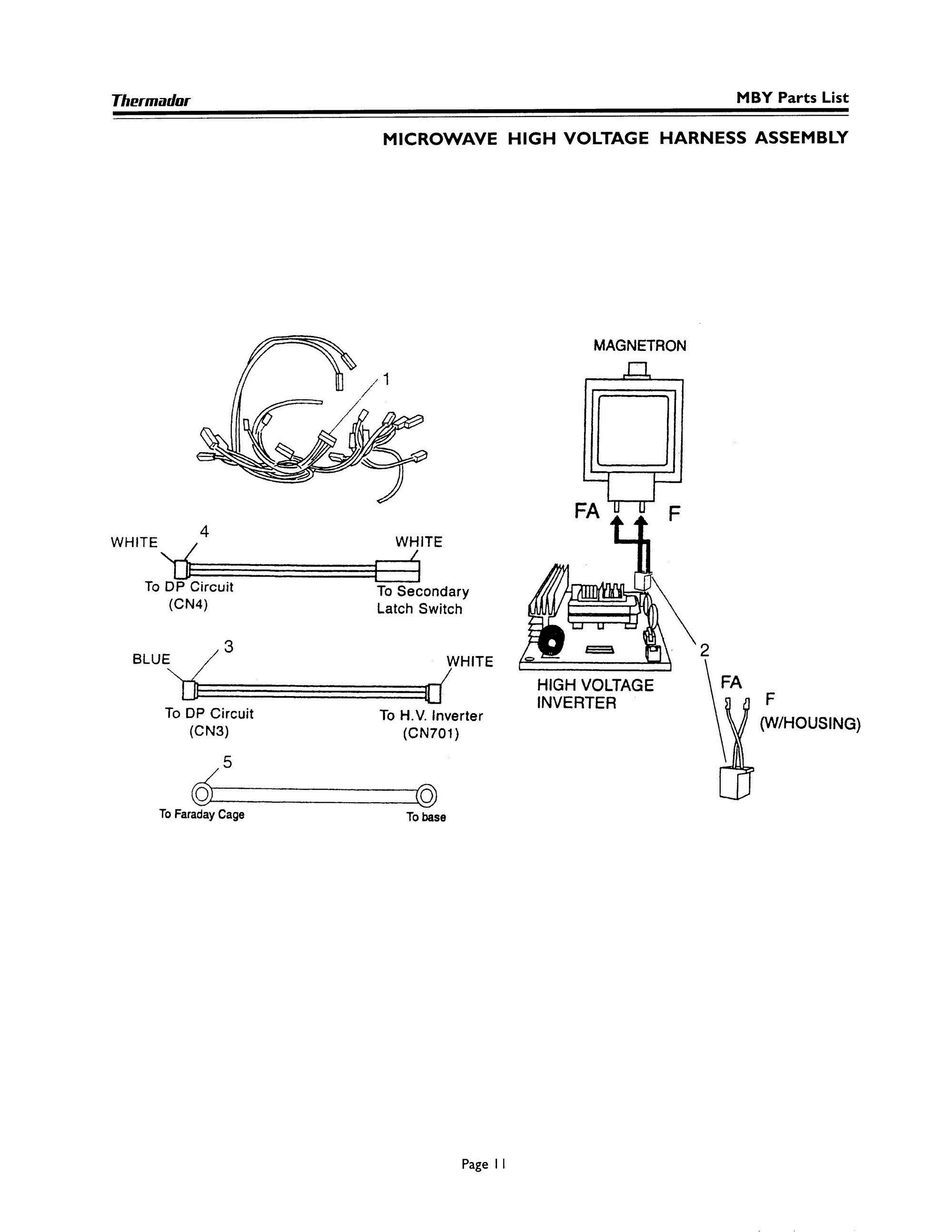 10 - MICROWAVE HIGH VOLTAGE HARNESS ASSEMBLY Diagram and Parts List for MT30B  Bosch Microwave