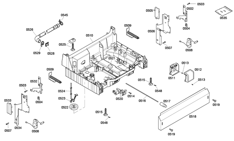 Base Assy Diagram and Parts List for SHE43P06UC 59 Bosch Dishwasher