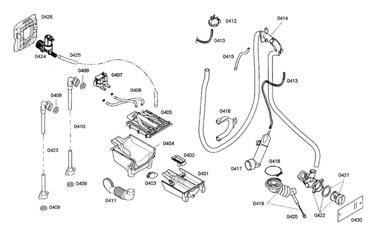 Water Supply Diagram and Parts List for WAS20160UC 01 Bosch Washer