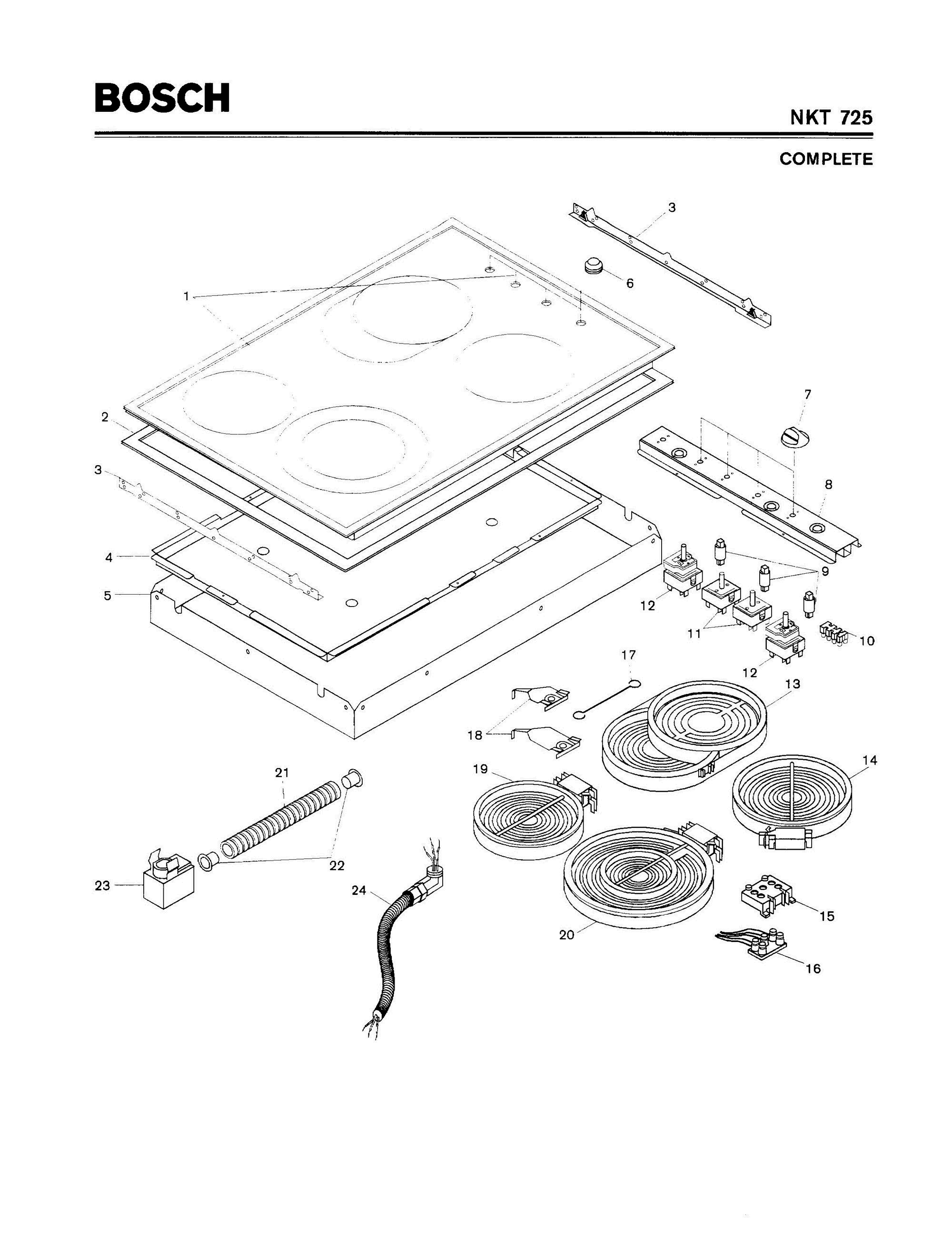 01 - COMPLETE Diagram and Parts List for NKT725  Bosch Cooktop
