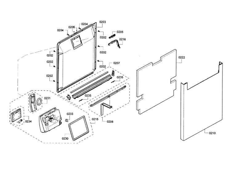 Door Diagram and Parts List for SHE68T55UC 03 Bosch Dishwasher