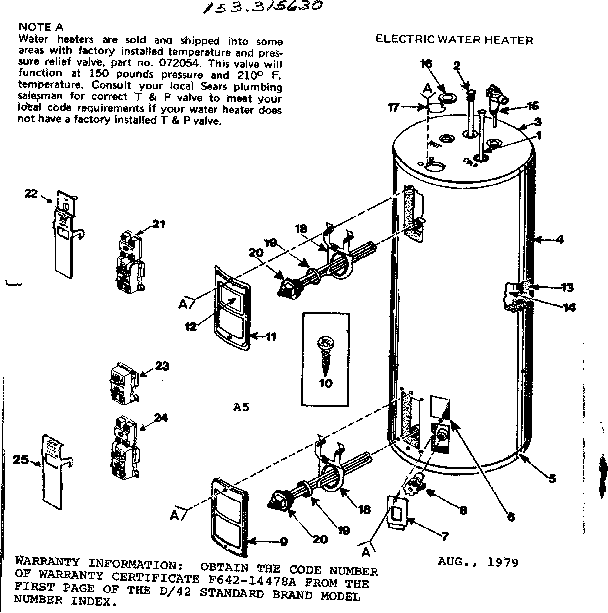 Replacement Parts Diagram and Parts List for 153315630  Kenmore Water Heater