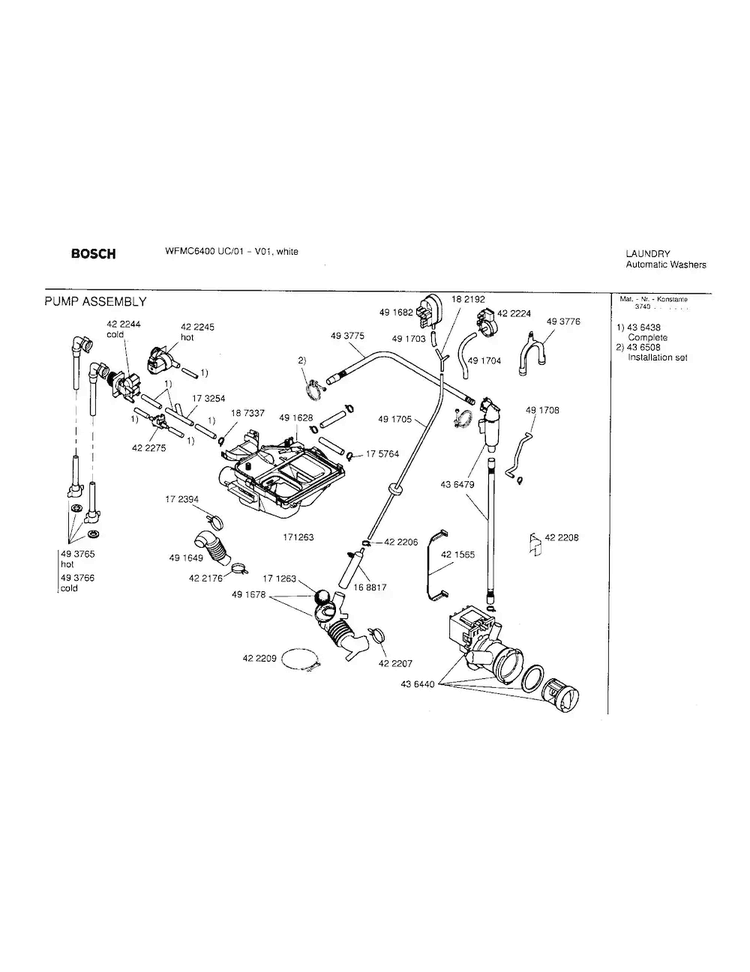 Pump Assembly Diagram and Parts List for WFMC6400UC 01 Bosch Washer