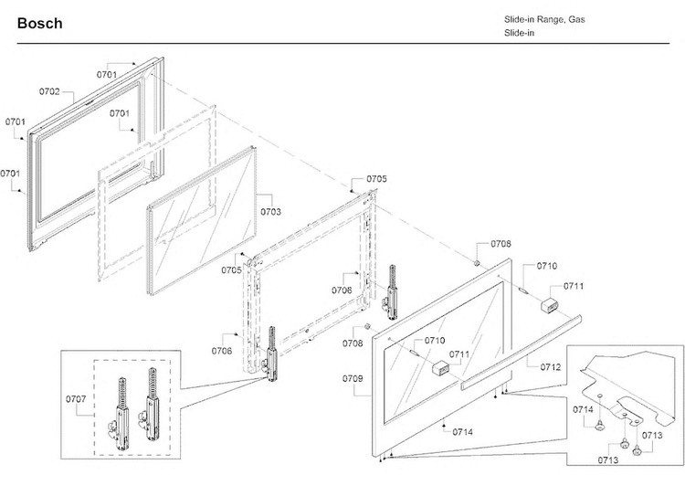 Door Diagram and Parts List for HDI8054U 06 Bosch Range