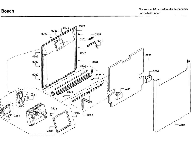 Door Diagram and Parts List for SHE68T52UC 09 Bosch Dishwasher
