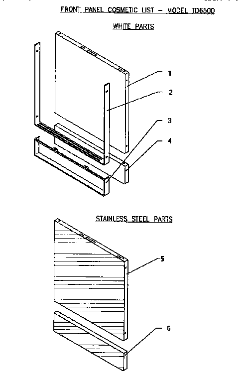 Front Panel Diagram and Parts List for TD6500  Thermador Dishwasher