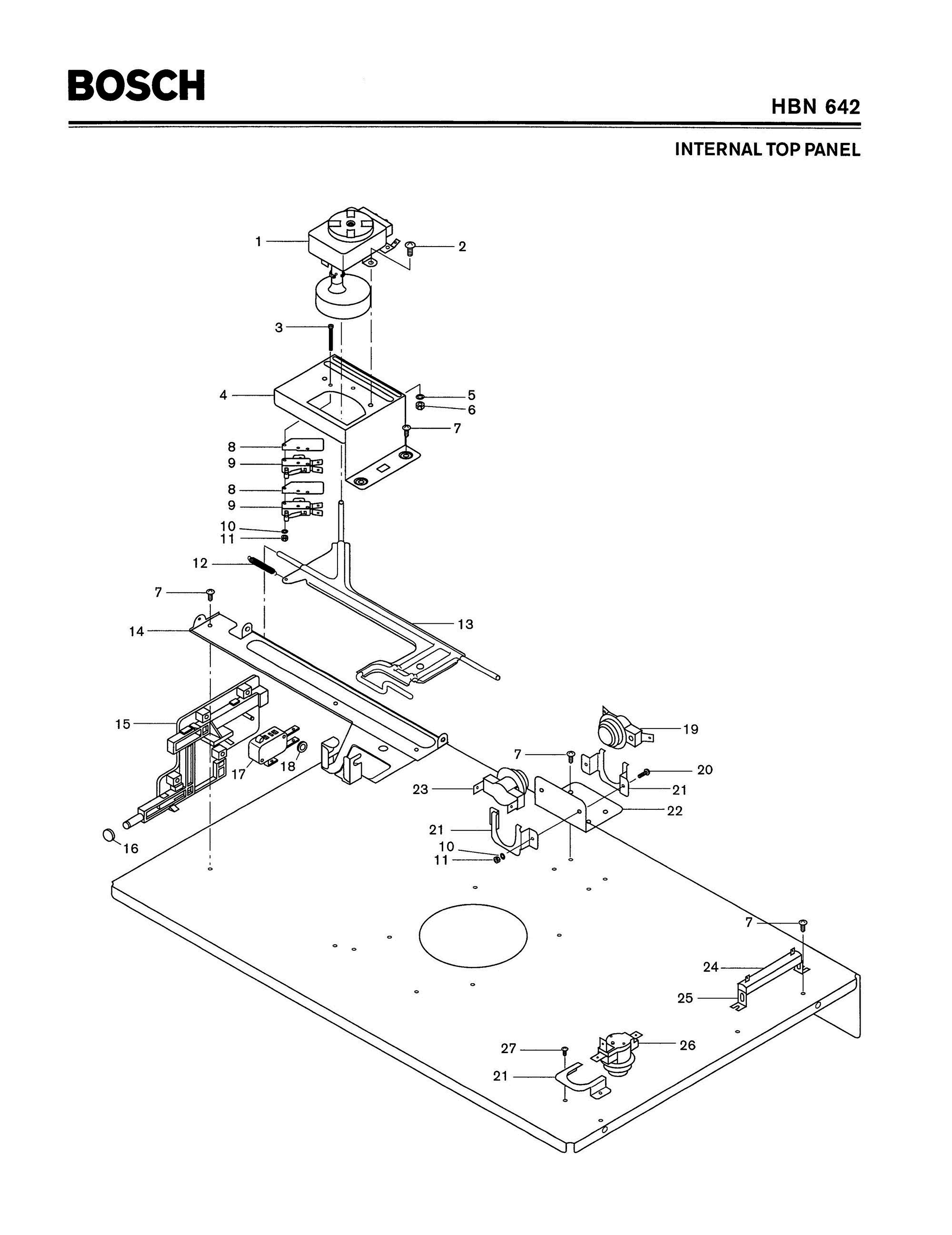 03 - INTERNAL TOP PANEL Diagram and Parts List for HBN642  Bosch Range