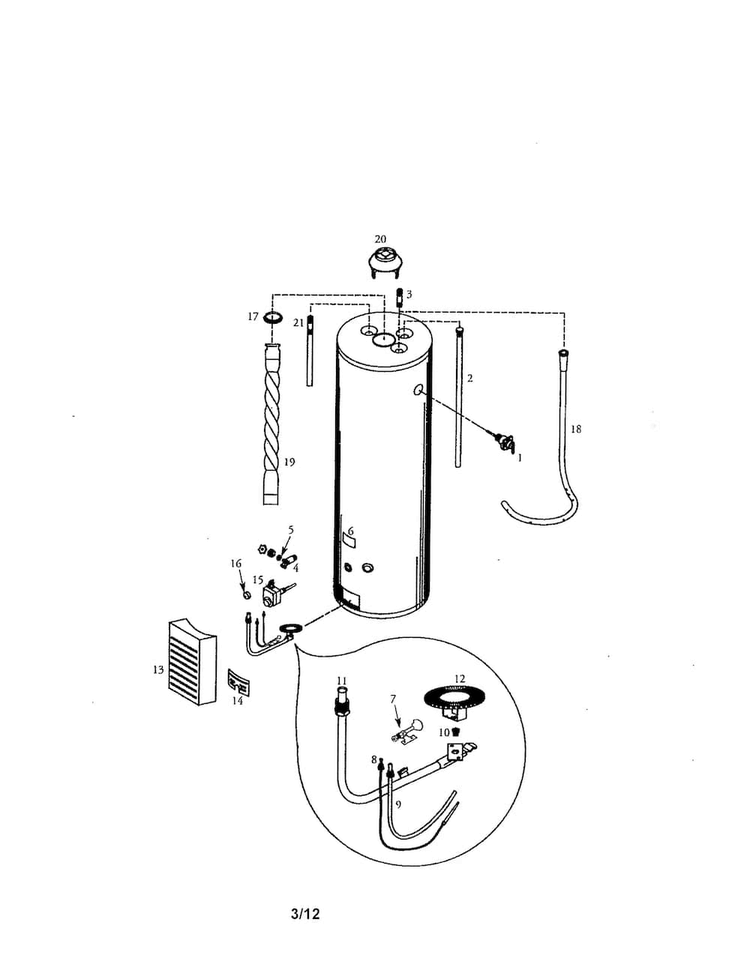 Power Miser Water Heater Diagram and Parts List for 153330452  Kenmore Water Heater