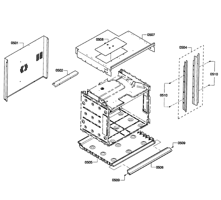 Cabinet Assy Diagram and Parts List for HBL8450UC 04 Bosch Wall Oven