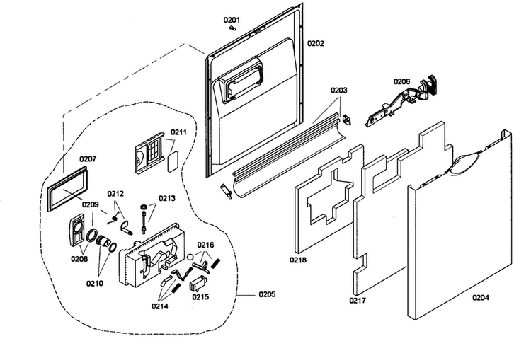 Door Assy Diagram and Parts List for SHE46C05UC 22 Bosch Dishwasher