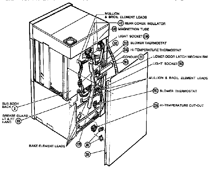 Rear View Diagram and Parts List for CMT20  Thermador Microwave