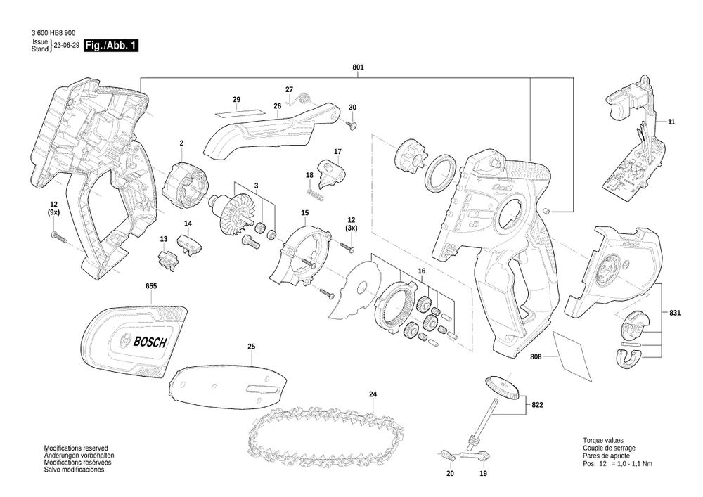 Diagram 1 Diagram and Parts List for 3600HB8900  Bosch Chainsaw