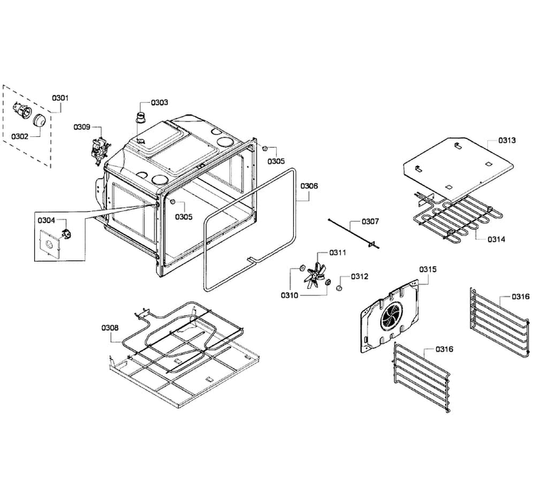 Oven Assy Diagram and Parts List for HBL3450UC 06 Bosch Wall Oven