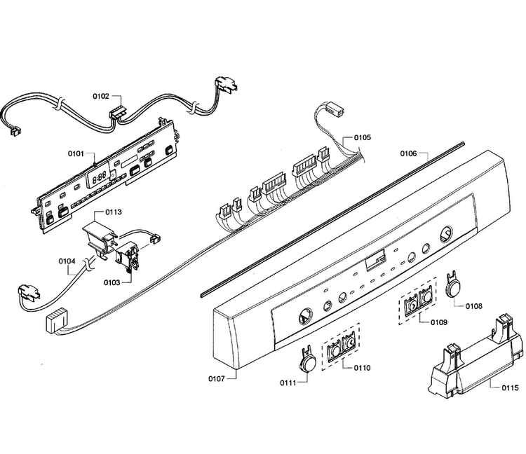 Control Panel Diagram and Parts List for SHE3AR75UC 08 Bosch Dishwasher