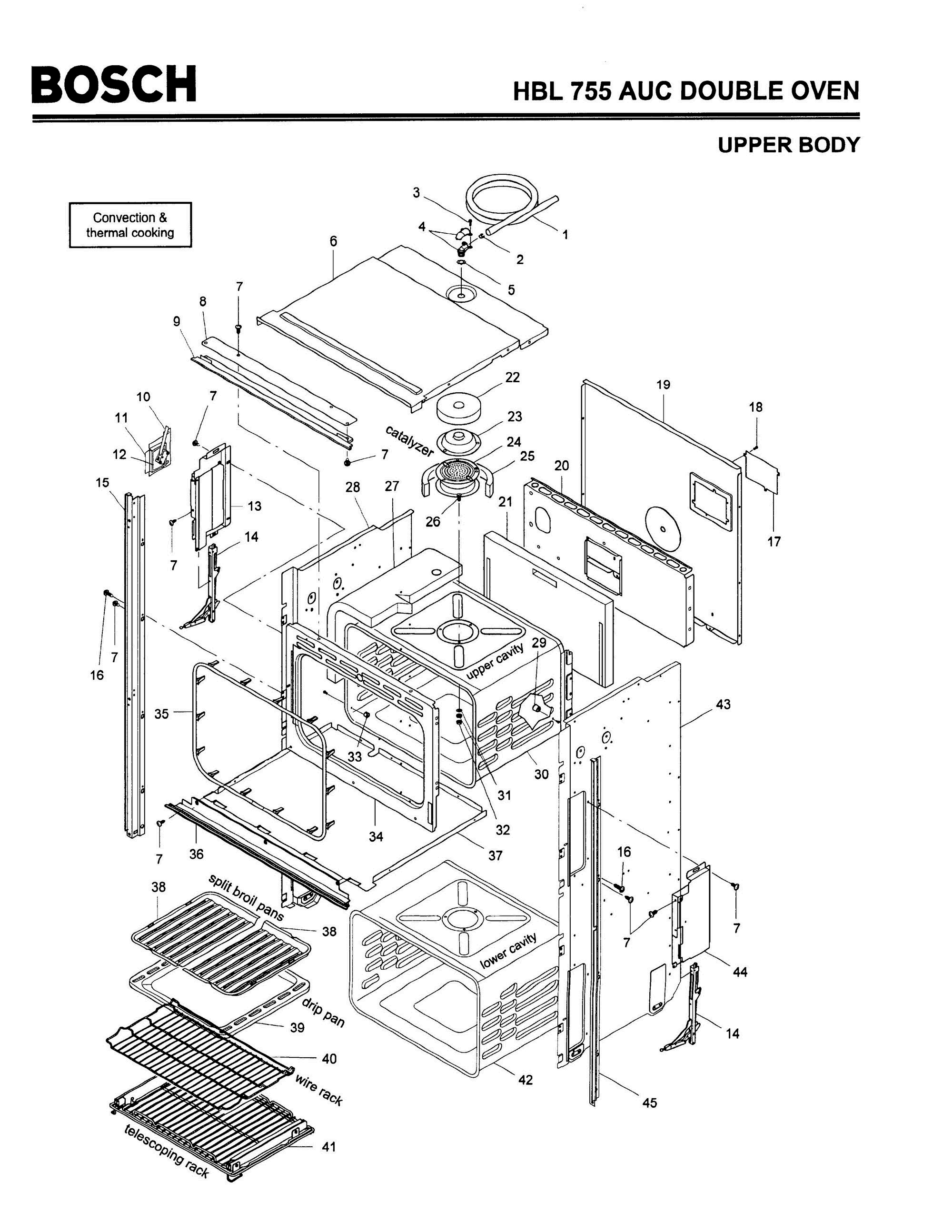 01 - BODY, UPPER Diagram and Parts List for HBL755AUC(FD8207-)  Bosch Wall Oven