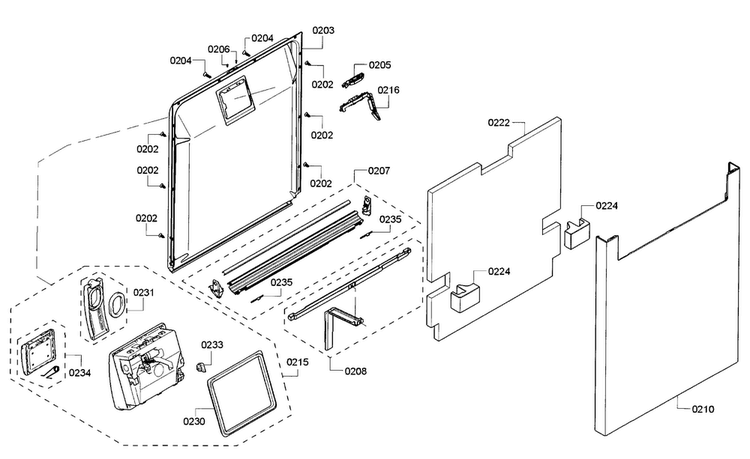 Door Diagram and Parts List for SHE53TF2UC 01 Bosch Dishwasher