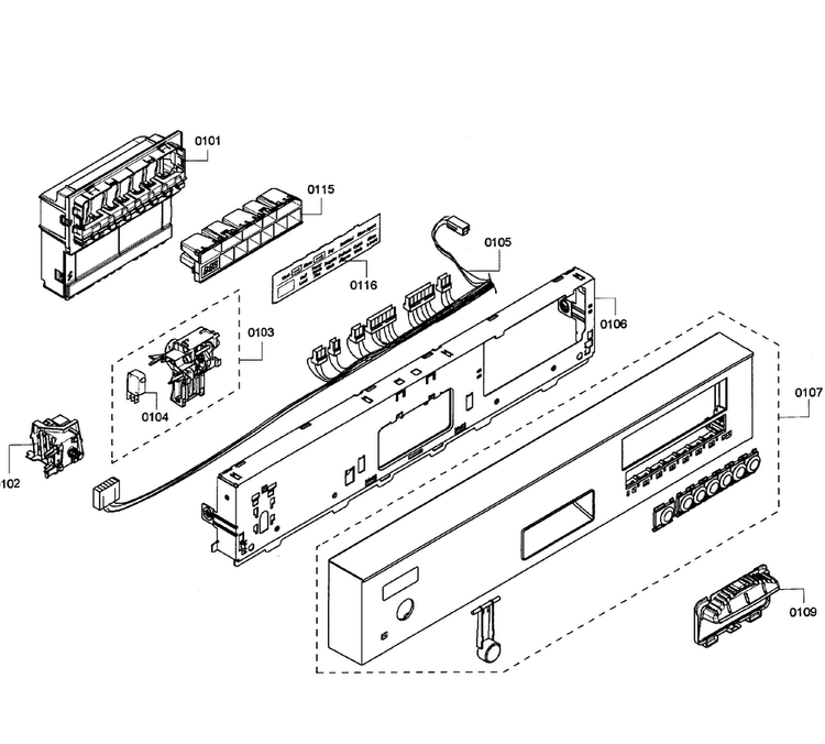 Control Panel Diagram and Parts List for SHE55C05UC 65 Bosch Dishwasher