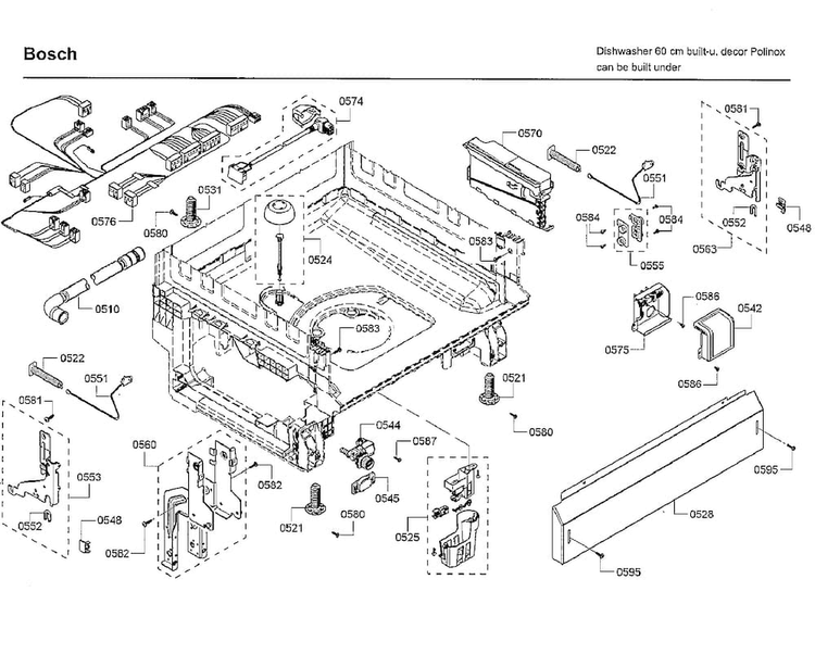 Base Diagram and Parts List for SHE3ARF2UC 22 Bosch Dishwasher