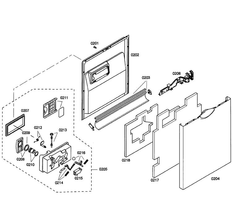 Door Assy Diagram and Parts List for SHE58C02UC 40 Bosch Dishwasher
