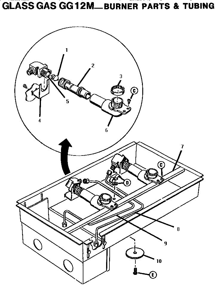 Burner Parts And Tubing Diagram and Parts List for C12M  Thermador Cooktop