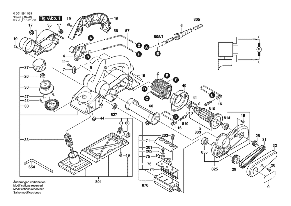 Section 1 Diagram and Parts List for GHO10-82 0601594039 Bosch Planer Jointer