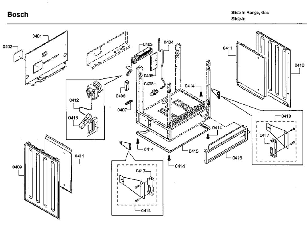 Cabinet Diagram and Parts List for HDI7282U 08 Bosch Range