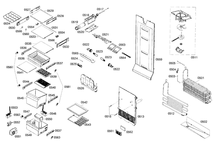 Evaporator Assy Diagram and Parts List for B22CS50SNS 04 Bosch Refrigerator