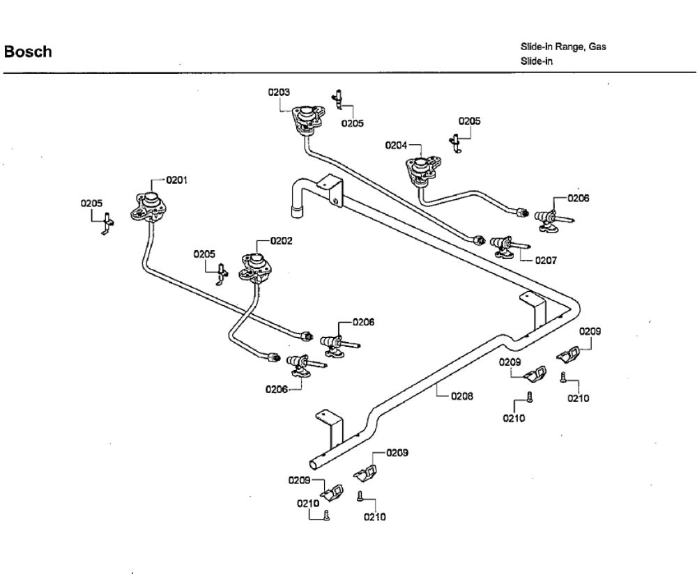 Burner Assembly Diagram and Parts List for HDI7032U 06 Bosch Range