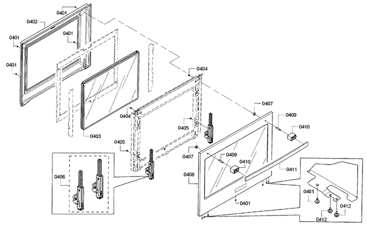 Door Diagram and Parts List for HBL5751UCC 01 Bosch Microwave