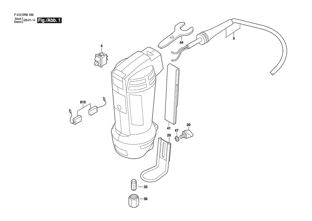 Section 1 Diagram and Parts List for DR1120V F012DR0100 Bosch Router