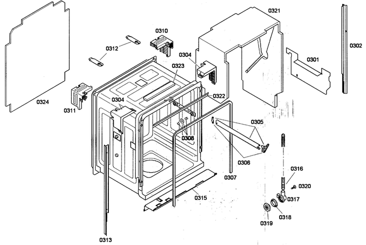 Cabinet Diagram and Parts List for SHV68P03UC 53 Bosch Dishwasher