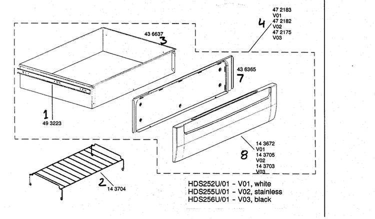 Warming Drawer Diagram and Parts List for HDS256U 01 Bosch Range