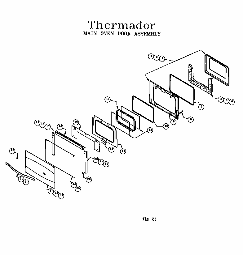 Main Oven Door Assembly Diagram and Parts List for RDF30RS 9707 & UP Thermador Range
