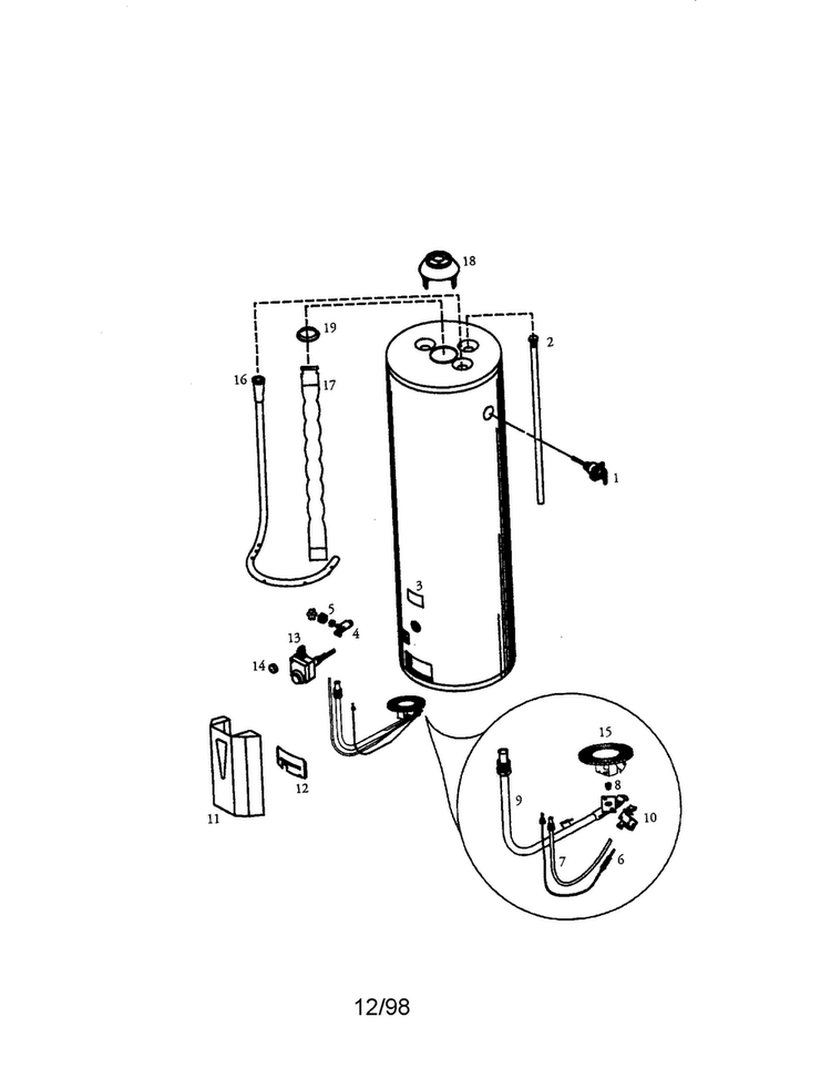 Power Miser 8 50 Gal. High Altitude Diagram and Parts List for 153338113  Kenmore Water Heater
