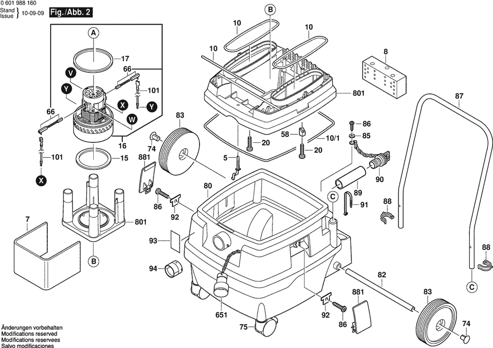 Section 2 Diagram and Parts List for 3931A-PBH 0601988161 Bosch Utility Vacuum