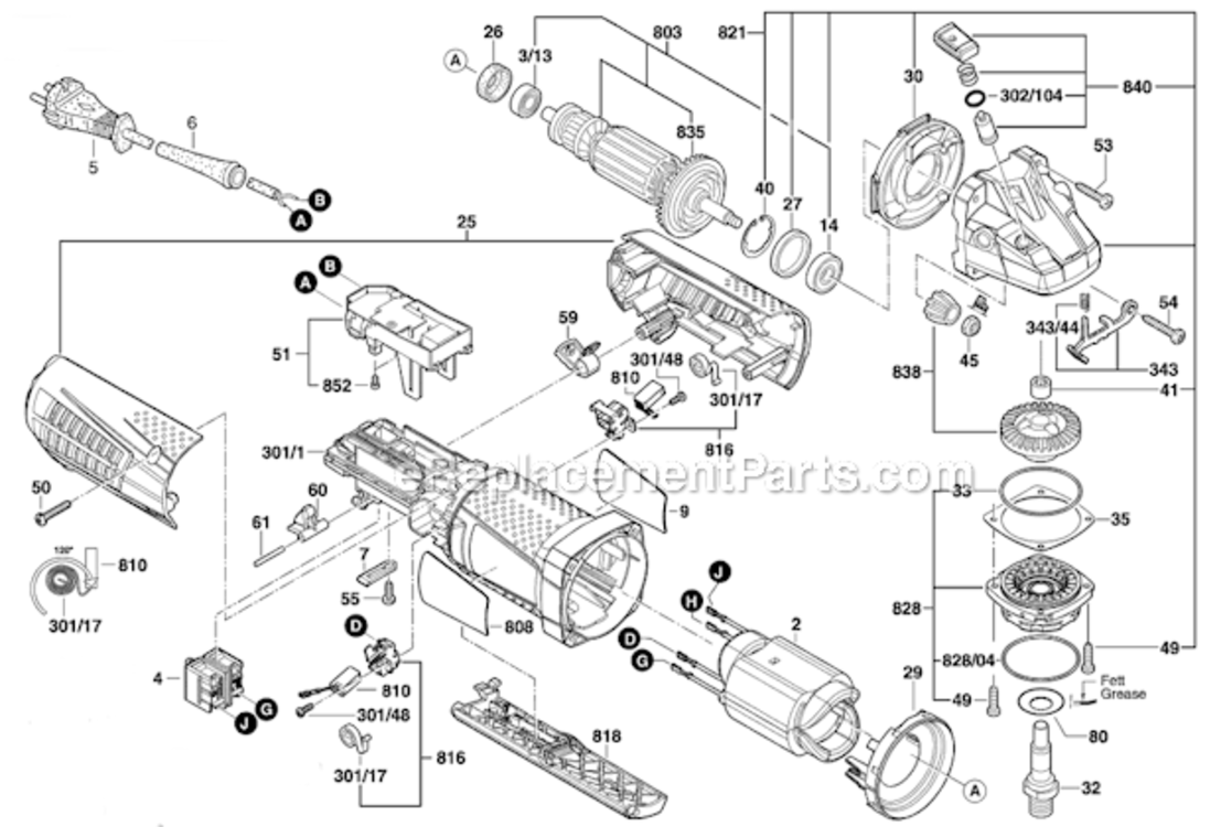 Page A Diagram and Parts List for AG40-85PD  Bosch Angle Grinder