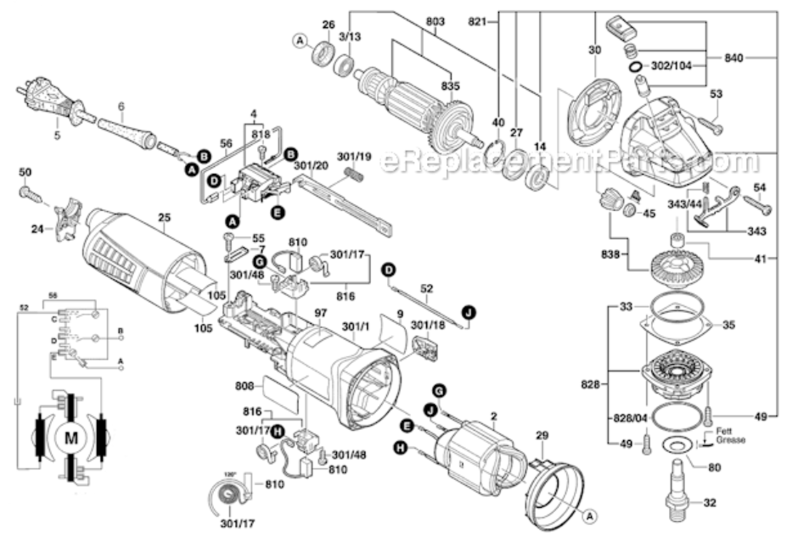 Page A Diagram and Parts List for AG40-85  Bosch Angle Grinder
