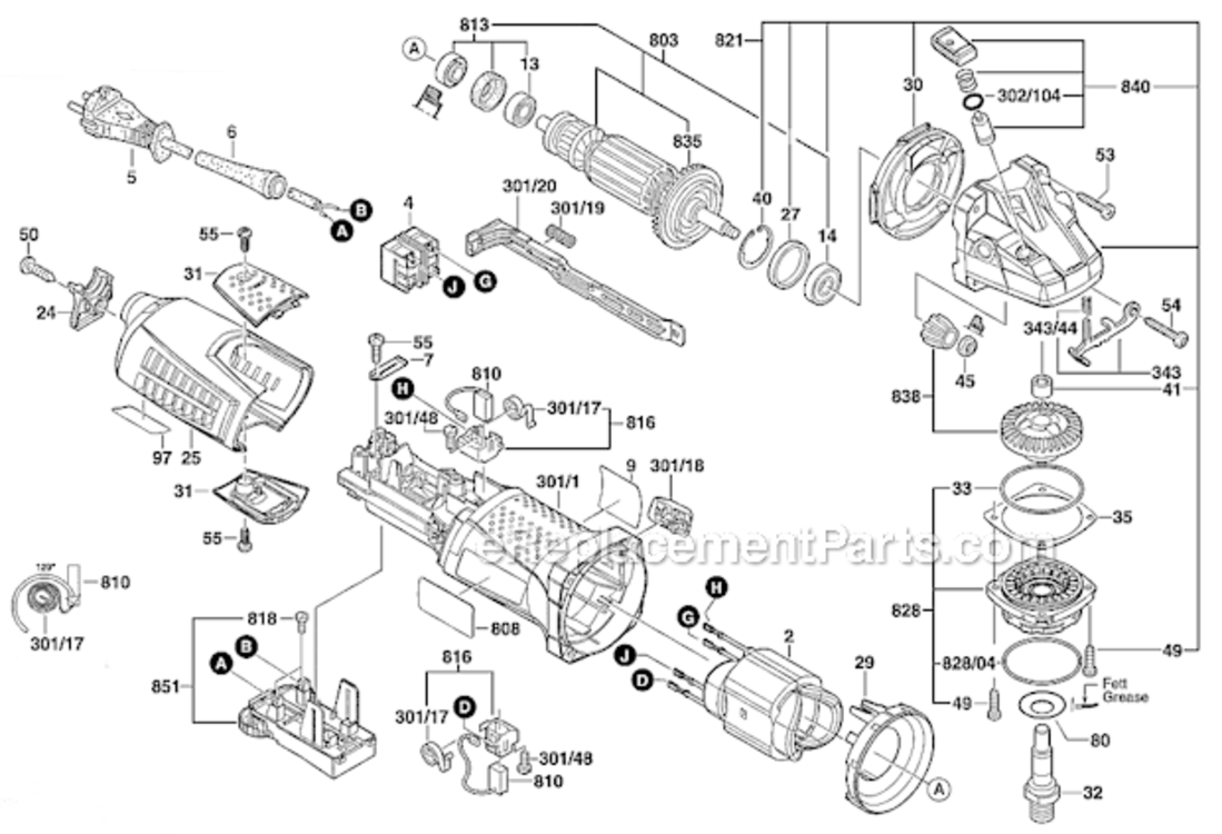 Page A Diagram and Parts List for AG50-11VS  Bosch Angle Grinder