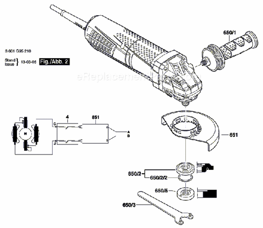 Page B Diagram and Parts List for AG50-125PD  Bosch Angle Grinder