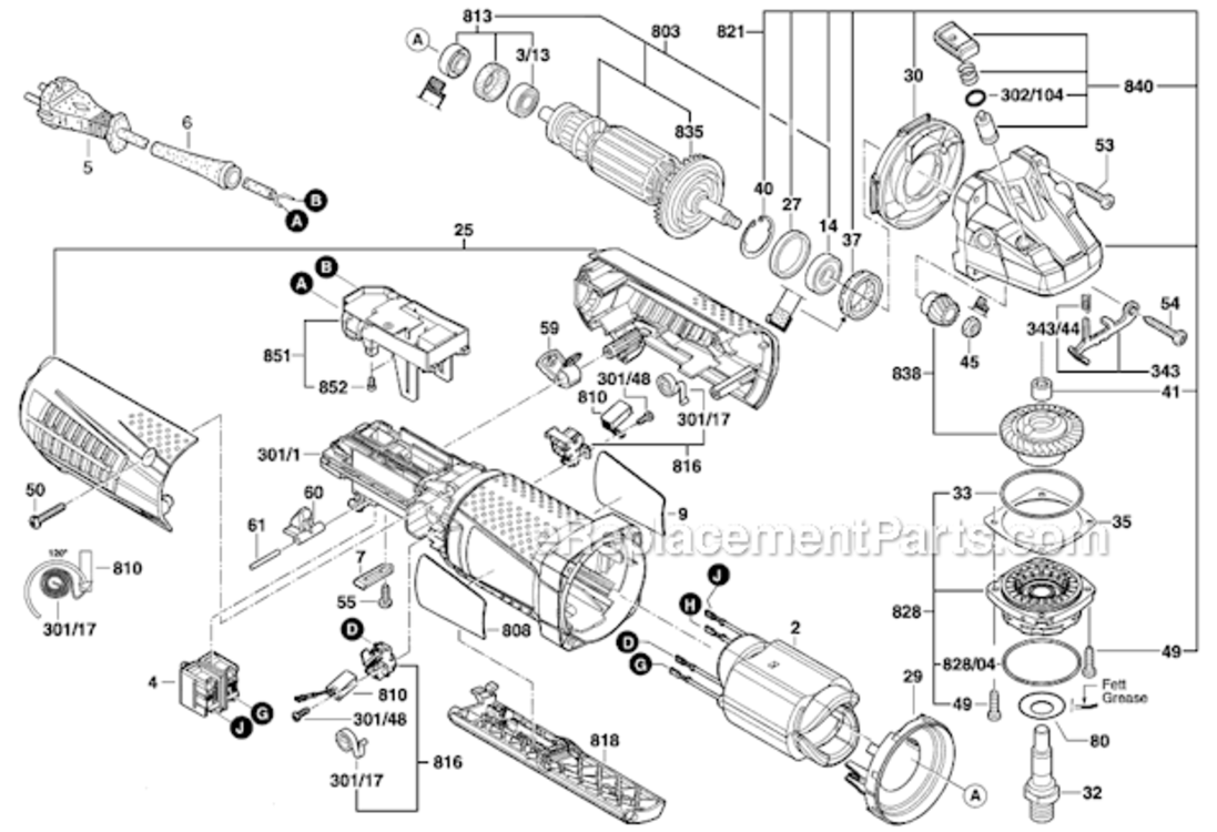 Page A Diagram and Parts List for AG60-125PD  Bosch Angle Grinder