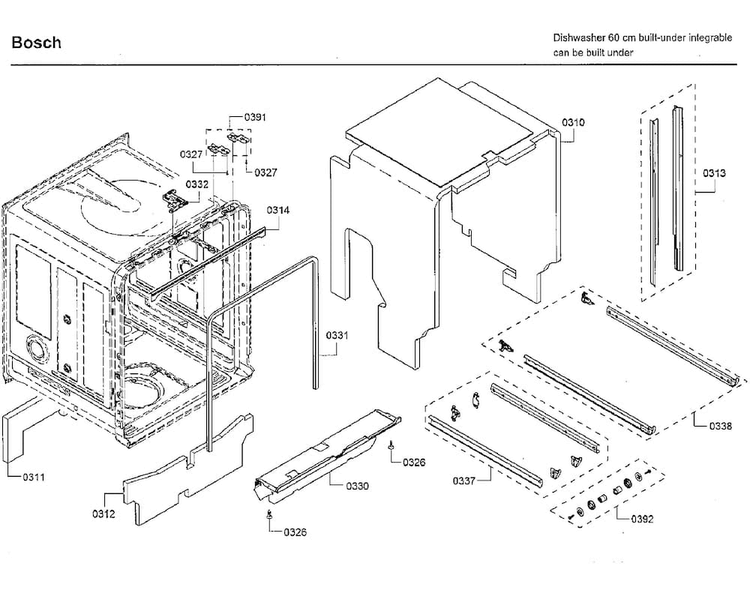 Frame Diagram and Parts List for SHP65TL5UC 09 Bosch Dishwasher